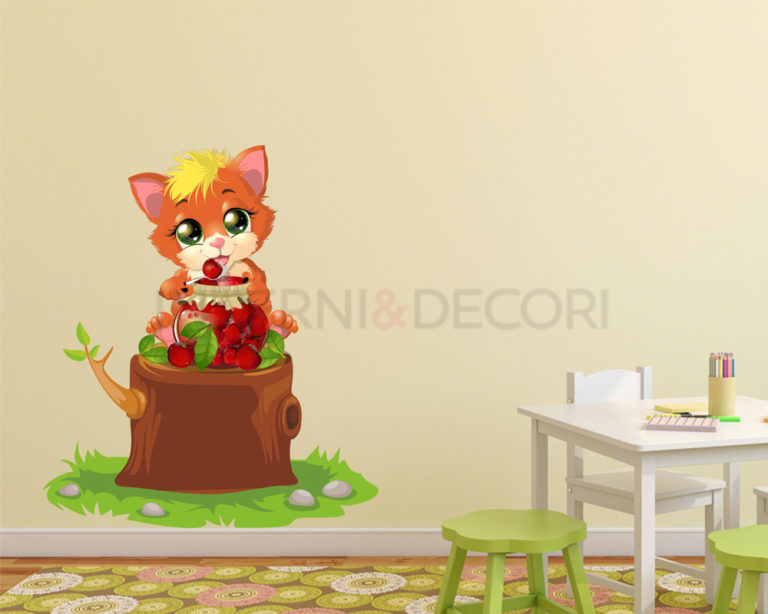 Adesivo da parete gatto "GOLOSO DI CILIEGIE" - Adesivo murale