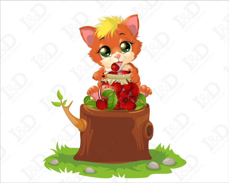 Adesivo da parete gatto "GOLOSO DI CILIEGIE" - Adesivo murale