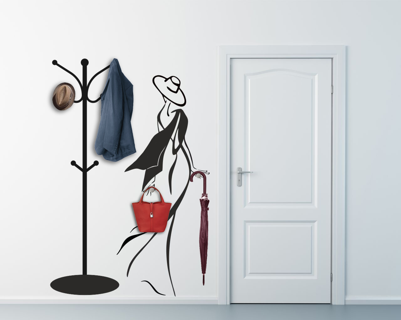 Adesivo murale appendiabiti “DONNA CON FOULARD” Bellezza