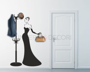 Adesivo murale appendiabiti "DONNA IN ABITO DA SERA" - Appendiabiti design