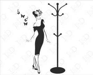 Elegante donna con farfalle-appendiabiti design