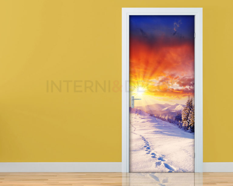 Decoro porta paesaggio "IMPRONTE SULLA NEVE" - Adesivo per porte
