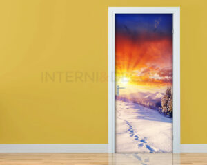 Decoro porta paesaggio "IMPRONTE SULLA NEVE" - Adesivo per porte