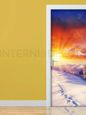 Decoro porta paesaggio "IMPRONTE SULLA NEVE" - Adesivo per porte