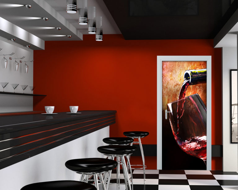 Adesivo per porta ristorante "CALICE DI VINO ROSSO"