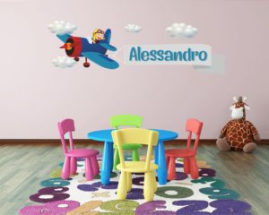Adesivo murale con nome-adesivo aeroplano per bambini