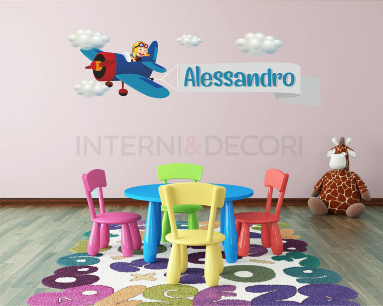 Adesivo bambini "AEREO NEL CIELO" - Adesivo murale con nome