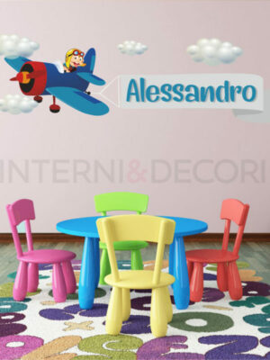 Adesivo bambini "AEREO NEL CIELO" - Adesivo murale con nome