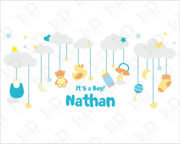 Adesivo nascita bimbo "NUVOLE E NINNOLI" - Adesivo murale con nome