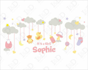 Tra stelle e nuvole-adesivo murale con nome