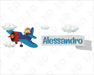Adesivo aeroplano per bambini-adesivo murale con nome