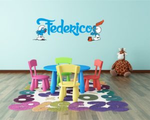 Adesivo murale con nome-Due strani ometti blu-Adesivo da parete puffi-