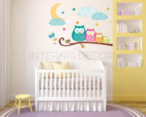 Adesivo da parete gufi "TUTTI SUL RAMO DI NOTTE"