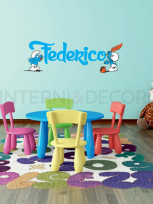 Adesivo da parete bimbo Puffi "DUE STRANI OMETTI BLU" - Adesivo murale con nome