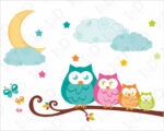 Adesivo da parete gufi "TUTTI SUL RAMO DI NOTTE"