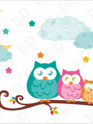 Adesivo da parete gufi-Tutti sul ramo di notte