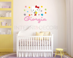 Adesivo da parete bimba "HELLO KITTY TRA FIORI" - Adesivo murale con nome