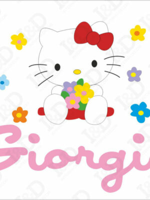 Adesivo murale con nome-Adesivo da parete Hello Kitty- In mezzo ai fiori