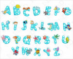 Adesivo da muro bimbi "ALFABETO CON PESCI E BOLLE" - Lettere adesive