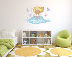 adesivo murale con nome-adesivo da parete fate-tra delicate farfalle
