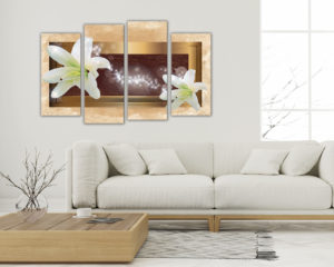 Stampa su tela-Lilium su sfondo dorato-quadro moderno