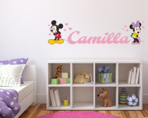 Adesivo murale con nome-Cuori per Minnie-Adesivo a parete