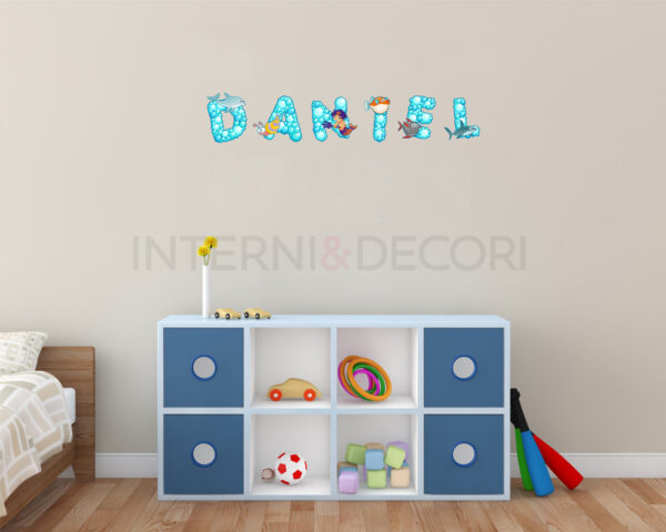 Adesivo da muro bimbi "ALFABETO CON PESCI E BOLLE" - Lettere adesive