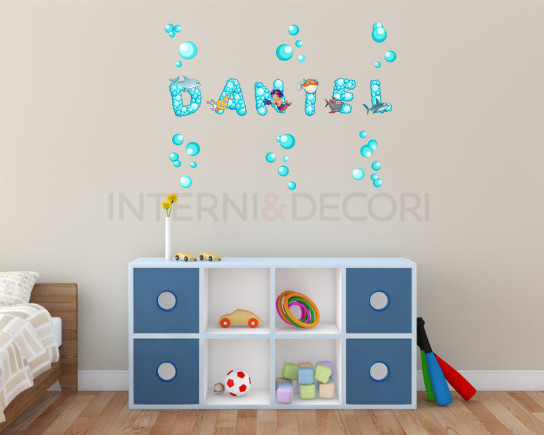 Adesivo da muro bimbi "ALFABETO CON PESCI E BOLLE" - Lettere adesive