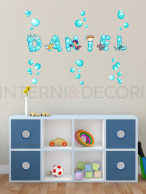 Adesivo da muro bimbi "ALFABETO CON PESCI E BOLLE" - Lettere adesive