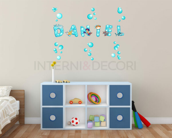 Adesivo da muro bimbi "ALFABETO CON PESCI E BOLLE" - Lettere adesive