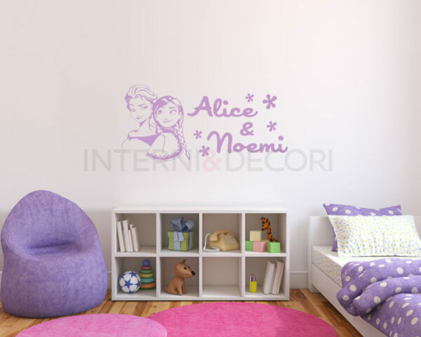 Adesivo da parete bimba "FROZEN: ELSA E ANNA" - Adesivo murale con nome
