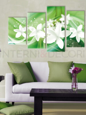 Quadro moderno "FIORI BIANCHI SU SFONDO VERDE"