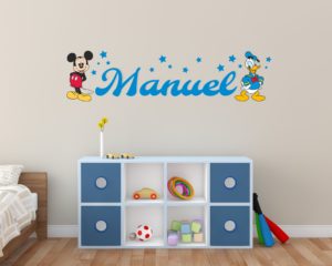 Adesivo murale con nome-Adesivo da parete Topolino-con l'amico Paperino