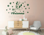 Adesivo da parete bimba "MINNIE CON COCCINELLA E FIORI" - Adesivo murale con nome