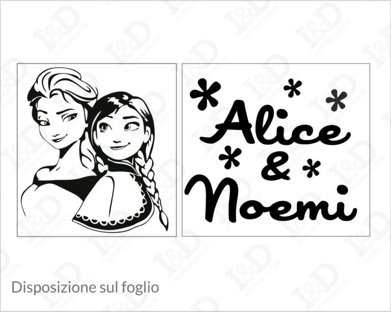 Adesivo da parete bimba "FROZEN: ELSA E ANNA" - Adesivo murale con nome