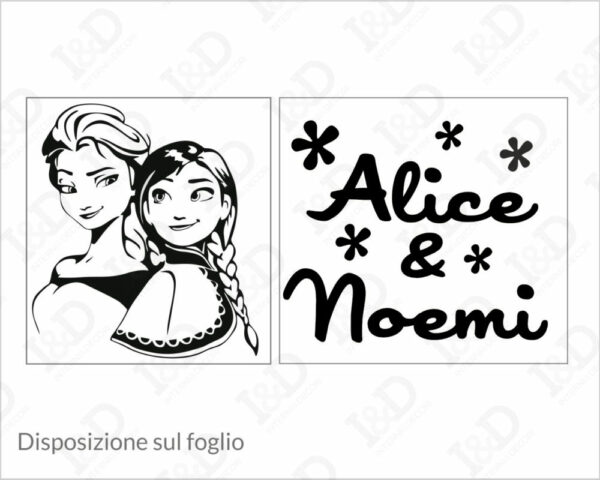 Adesivo da parete bimba "FROZEN: ELSA E ANNA" - Adesivo murale con nome