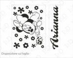 Adesivo da parete bimba "MINNIE CON COCCINELLA E FIORI" - Adesivo murale con nome