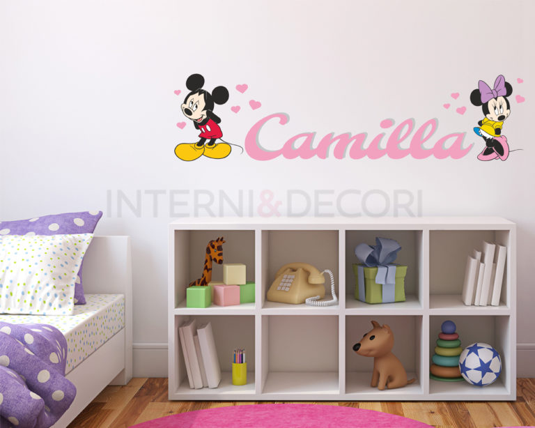 Adesivo da parete bimbi "CUORI PER MINNIE" - Adesivo murale con nome