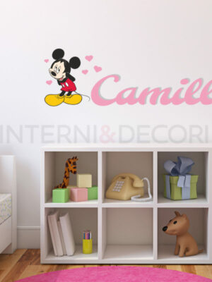 Adesivo da parete bimbi "CUORI PER MINNIE" - Adesivo murale con nome