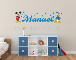 Adesivo murale con nome-Adesivo da parete Topolino-con l'amico Paperino