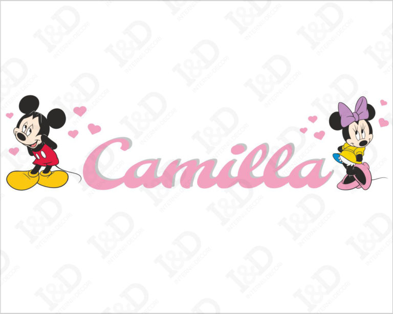 Adesivo da parete bimbi "CUORI PER MINNIE" - Adesivo murale con nome