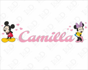 Adesivo murale con nome-Cuori per Minnie-Adesivo a parete