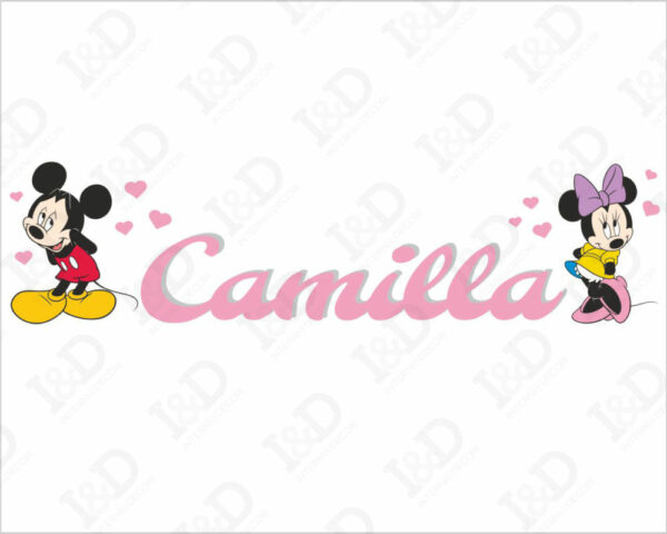 Adesivo da parete bimbi "CUORI PER MINNIE" - Adesivo murale con nome