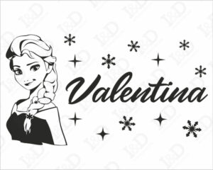 Adesivo da parete Frozen-Elsa tra fiocchi di neve-adesivo murale con nome