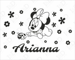 Adesivo da parete Minnie-in mezzo ai fiori-adesivo murale con nome