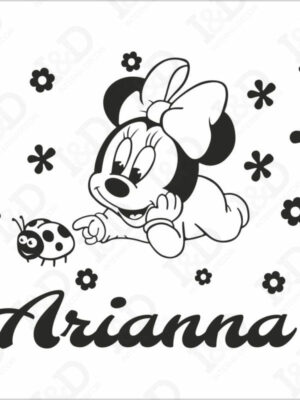Adesivo da parete Minnie-in mezzo ai fiori-adesivo murale con nome