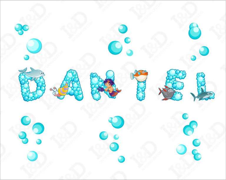 Adesivo da muro bimbi "ALFABETO CON PESCI E BOLLE" - Lettere adesive