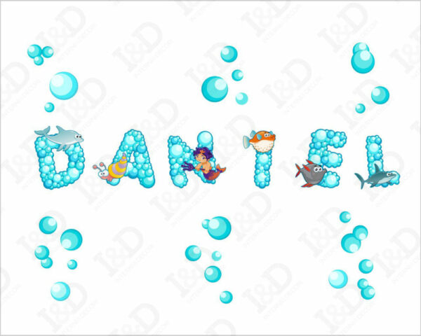 Adesivo da muro bimbi "ALFABETO CON PESCI E BOLLE" - Lettere adesive