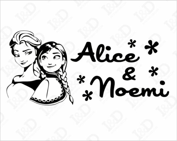 Adesivo da parete bimba "FROZEN: ELSA E ANNA" - Adesivo murale con nome