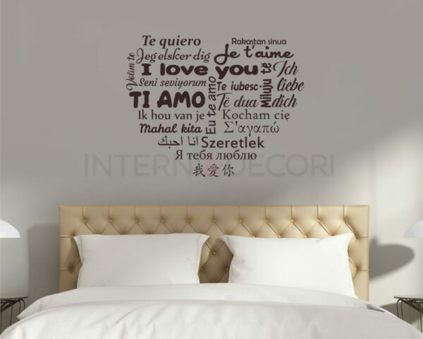 Adesivo scritta ti amo "CUORE CON SCRITTE IN VARIE LINGUE" - Adesivo murale